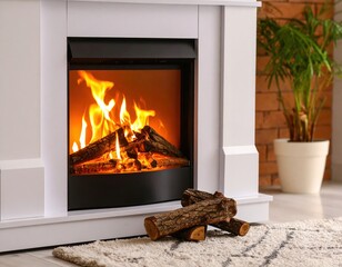 Cozy Fireplace With Burning Wood