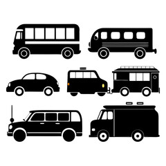 Black vehicle silhouettes on white background transportation