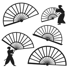 Traditional Asian fans and figures culture graphic