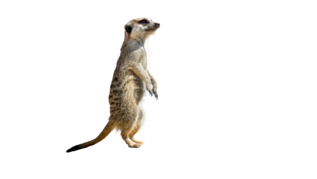 Meerkat standing alert wildlife animal mammal zoo nature cute curious looking background cutout isolated 
