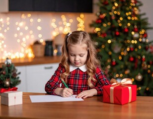Child writing a letter at Christmas