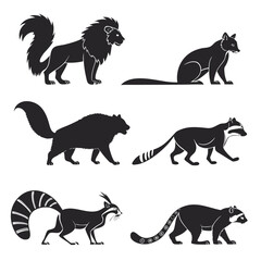 Stylized animal silhouettes featuring lions raccoons and skunks lion silhouette raccoon silhouette