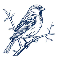 Sparrow perched on a branch bird twig