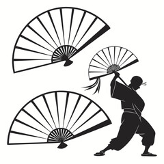 Silhouette of person with fans asian fan african fan