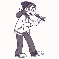 Animated person singing into microphone animation character