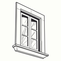 Ornate window frame with multiple panes glass architectural detail