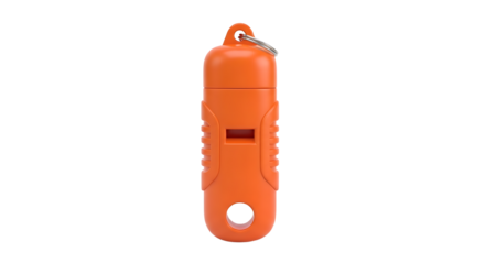 Bright orange emergency safety whistle with lanyard loop, perfect for outdoor adventures