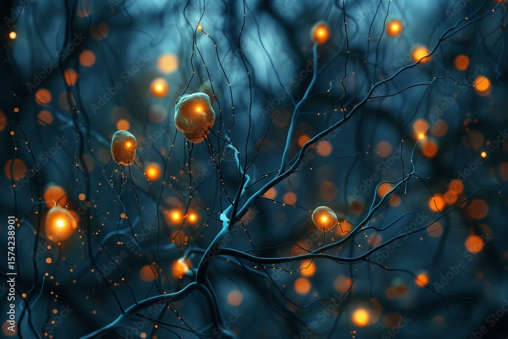 Poster complex network of neurons firing and connecting, symbolizing the power of artificial intelligence a