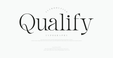 Qualify Minimal elegant font alphabet logo. Typography Beauty fashion luxury classic letters serif fonts decorative wedding vintage retro logos. vector illustration


