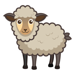 Cartoon sheep with fluffy wool and brown ears animal