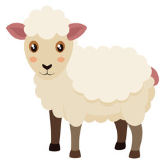 Cute fluffy sheep standing on white background animal farm