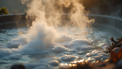 Hot tub bliss a tranquil outdoor spa escape with rising steam and gentle bubbles relaxation