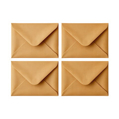 Four Closed Brown Envelopes on a Isolated Transparent Background for Various Uses in Design Projects