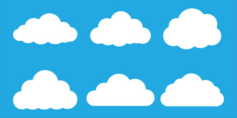 cloud icon set vector silhouette on blue background.