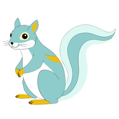 Blue squirrel with yellow accents and fluffy tail white