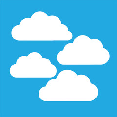 cloud icon set vector silhouette on blue background.