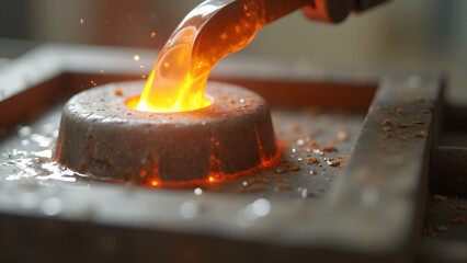 The Molten Metal Being Poured Into a Mold for Casting Process with Industrial Technology and Engineering Process