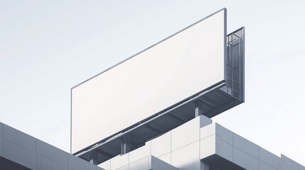 Blank billboard on modern building rooftop in urban environment