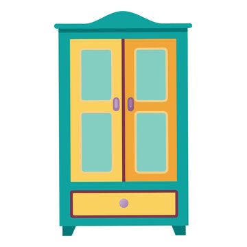 Teal and yellow wardrobe with purple knobs closet furniture
