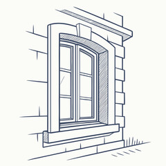 Architectural window with stone facade and arched top vector