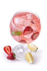 Strawberry gin tonic cocktail isolated on white background