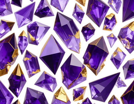  3D Crystal-Shard Pattern in Deep Purple and Gold – Isolated Abstract PNG Texture