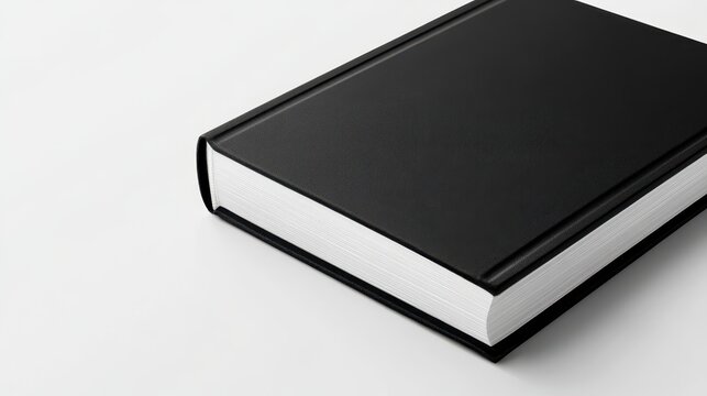 Black book resting on a plain surface.