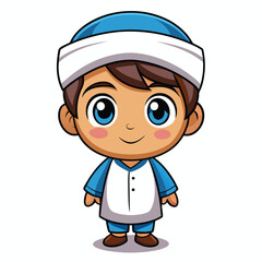 Obraz premium Cartoon boy in a light-colored garment with a blue turban