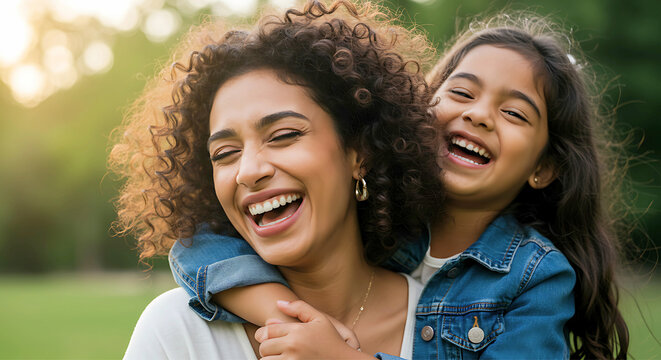 Joyful Mother and Daughter Sharing a Happy Moment Outdoors