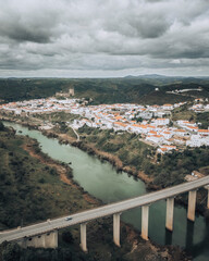 view of the city of Mertola and Guadiana river from the top of the hill