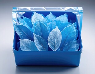 Blue leaves in a blue box