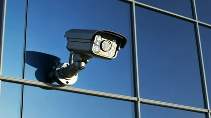 Security Camera on Modern Building: Surveillance System Protecting Corporate Assets, Blue Sky - Powered by Adobe