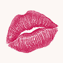 KissPixel halftone lipstick kiss print in bold pink. Ideal for Valentine&rsquo;s Day designs, beauty branding, romantic cards, pop art projects, stickers, and modern fashion illustrations.