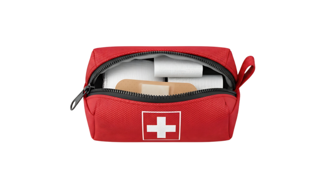 Essential First Aid Kit: Red Bag with Medical Supplies for Immediate Treatment