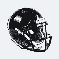 Pixel halftone vintage illustration of an American football helmet. Vintage magazine cutout style. Ideal for sports designs, retro graphics, team merchandise, posters, apparel prints.