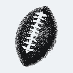 Pixel halftone illustration of an American football ball. Vintage magazine cutout style. Ideal for sports posters, graphics, retro apparel prints, team logos, and athletic design projects.