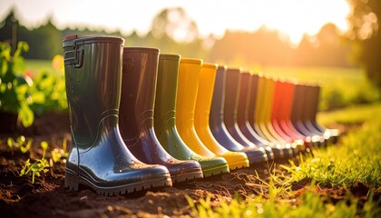 Fototapeta premium Colorful garden boots in the sun