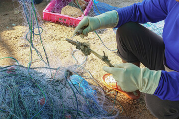 fisherman with fishing net