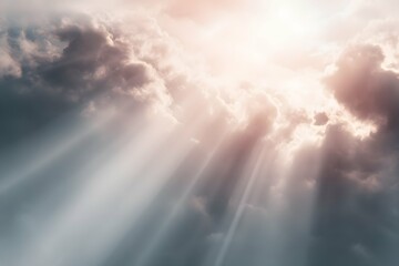 Fototapeta premium Celestial hug of gentle glow and wispy clouds, like heaven's comforting whispers.