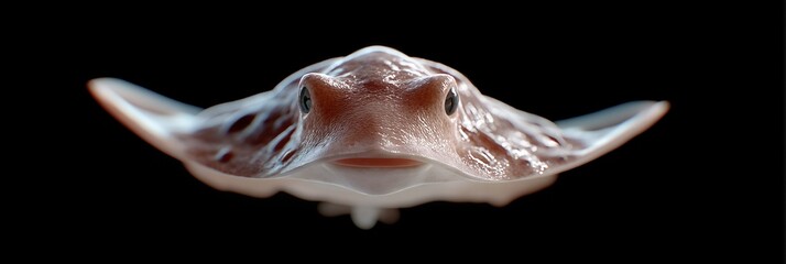 Close-up view of a graceful stingray gliding in dark waters