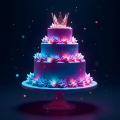 Neon Glowing Crown on Cake Dessert Celebration High Resolution Picture