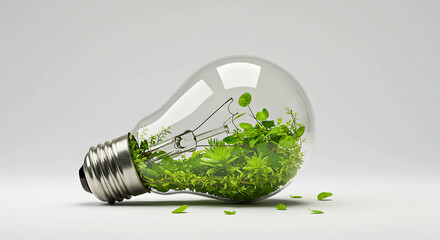 Green Energy Concept Plants Growing Inside a Light Bulb