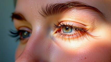 Meditation for high performance workers enhances focus and calmness shown in close up of eye with natural light and detailed skin texture