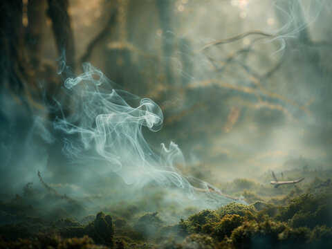 mystical witchy atmosphere background, with soft, muted lighting that evokes an air of mystery and enchantment. 