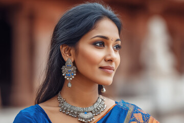 young beautiful Indian woman wearing gold jewelry