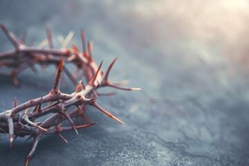 Crown of thorns on gray background with Easter concept