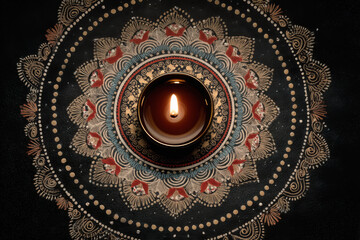 Obraz premium mandala design with oil lamp
