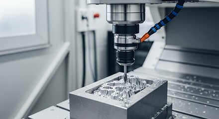 Cnc Milling Machine Cutting Metal Block Creating Precise Industrial Component