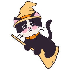 Flying Cat on Broomstick