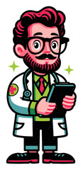Cartoon Doctor Character Wearing Mask and Holding Clipboard in Colorful Style